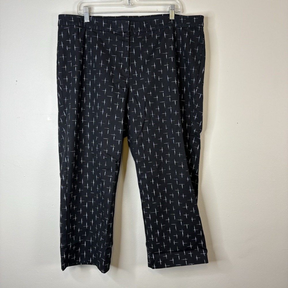 J Jill Women's Sz 20 Black White Star Cross Hatch Print Ankle Crop Pants Comfort